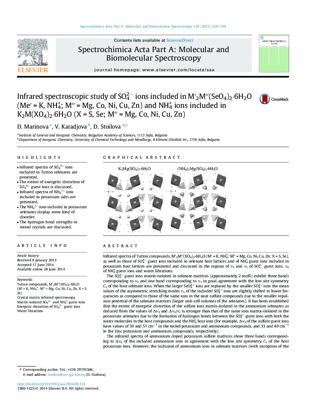 Infrared spectroscopic study of SO42− ions included in M′2M′′(SeO4)2⋅6H2O (Me′ = K, NH4+; M′′ = Mg, Co, Ni, Cu, Zn) and NH4+ ions included in K2M(XO4)2⋅6H2O (X = S, Se; M′′ = Mg, Co, Ni, Cu, Zn)