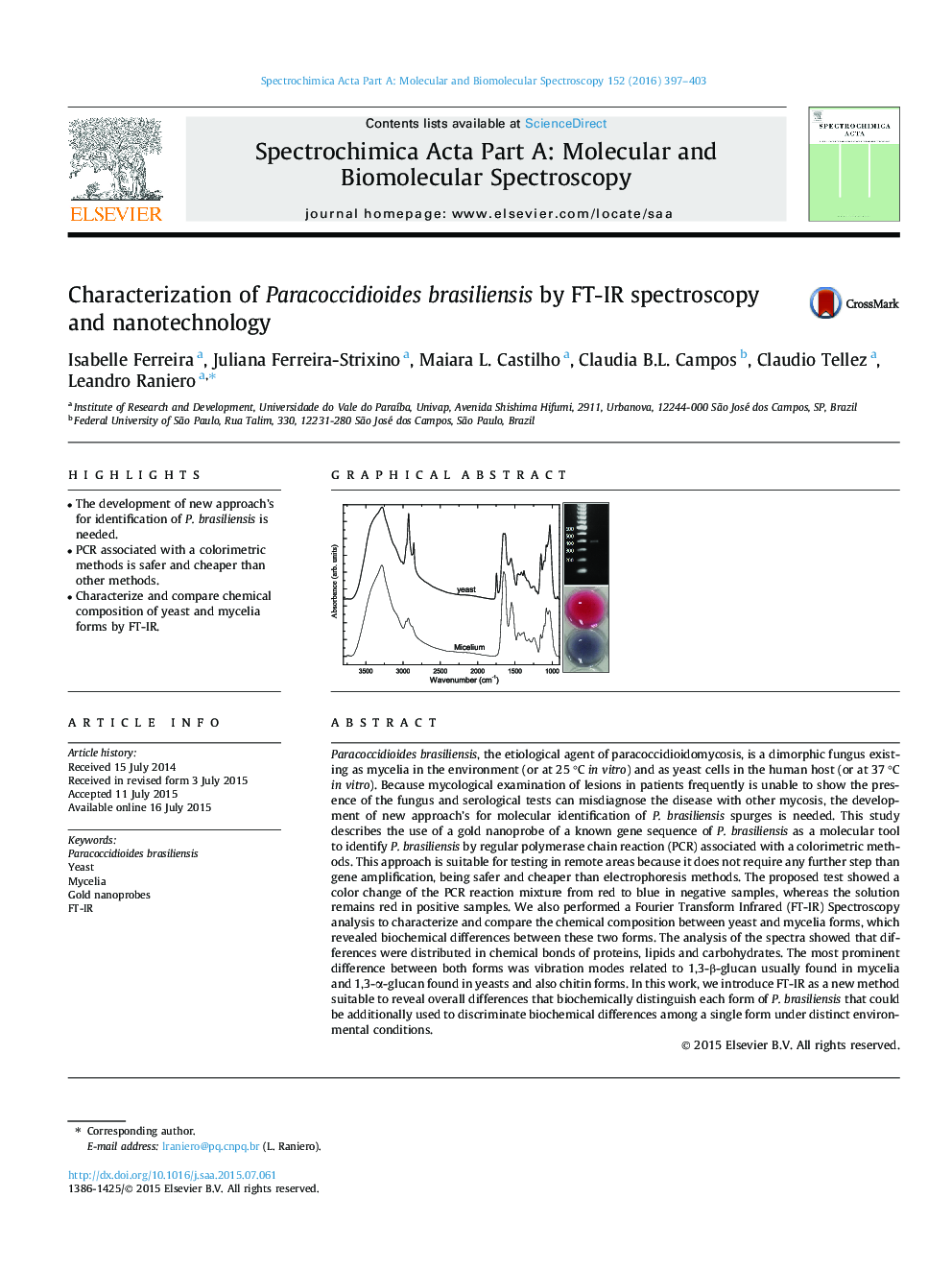 Characterization of Paracoccidioides brasiliensis by FT-IR spectroscopy and nanotechnology