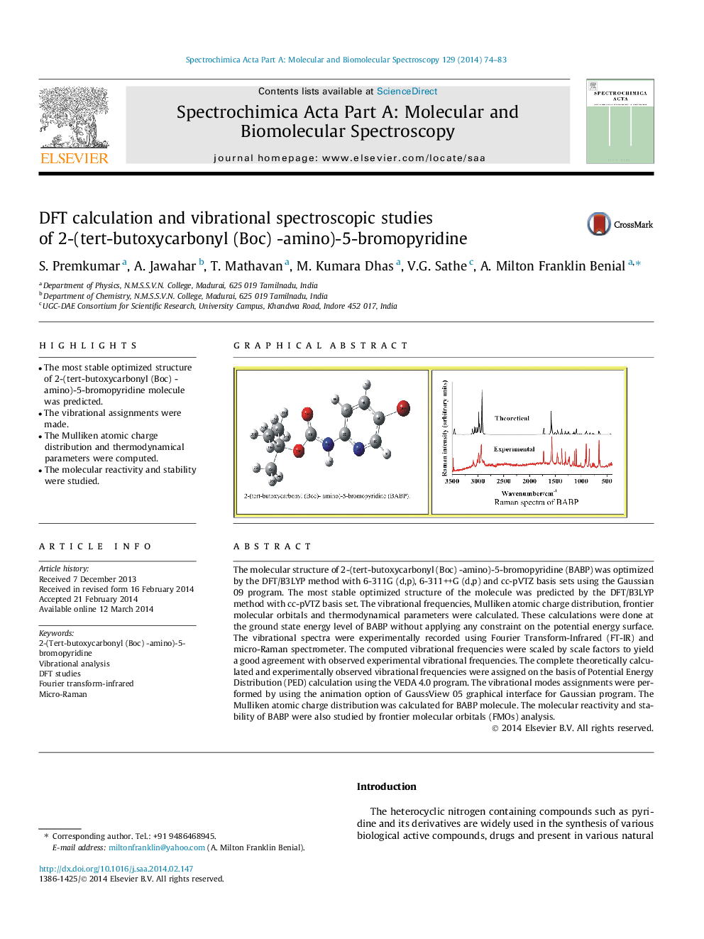 DFT calculation and vibrational spectroscopic studies of 2-(tert-butoxycarbonyl (Boc) -amino)-5-bromopyridine
