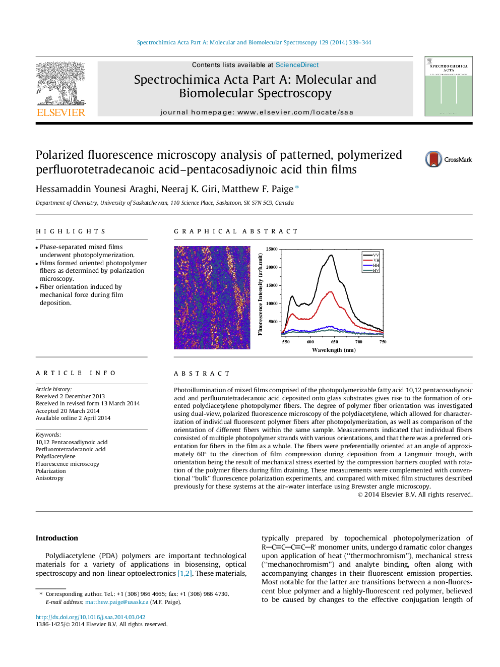 Polarized fluorescence microscopy analysis of patterned, polymerized perfluorotetradecanoic acid–pentacosadiynoic acid thin films