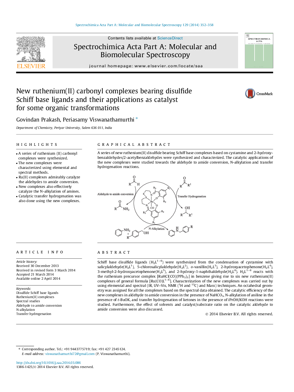 New ruthenium(II) carbonyl complexes bearing disulfide Schiff base ligands and their applications as catalyst for some organic transformations