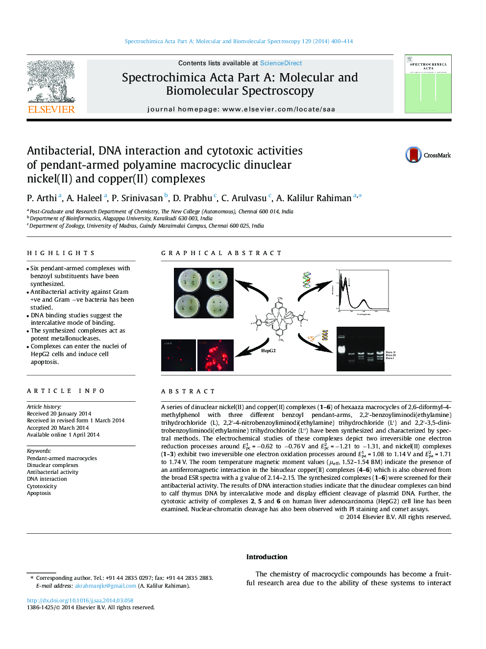 Antibacterial, DNA interaction and cytotoxic activities of pendant-armed polyamine macrocyclic dinuclear nickel(II) and copper(II) complexes