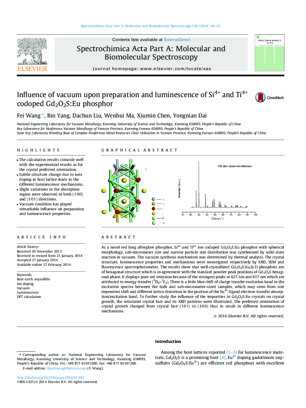 Influence of vacuum upon preparation and luminescence of Si4+ and Ti4+ codoped Gd2O2S:Eu phosphor