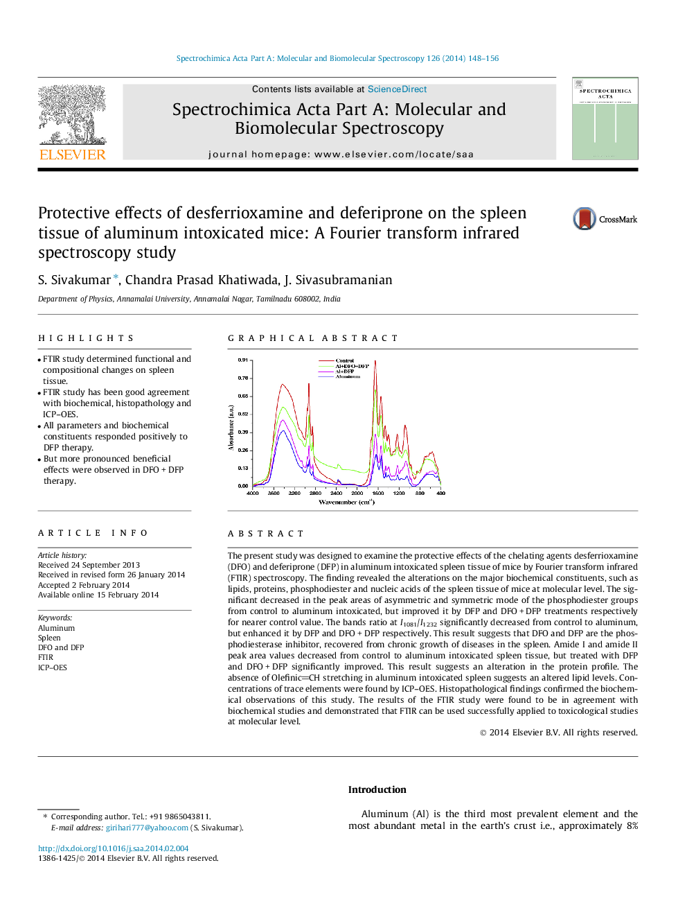 Protective effects of desferrioxamine and deferiprone on the spleen tissue of aluminum intoxicated mice: A Fourier transform infrared spectroscopy study