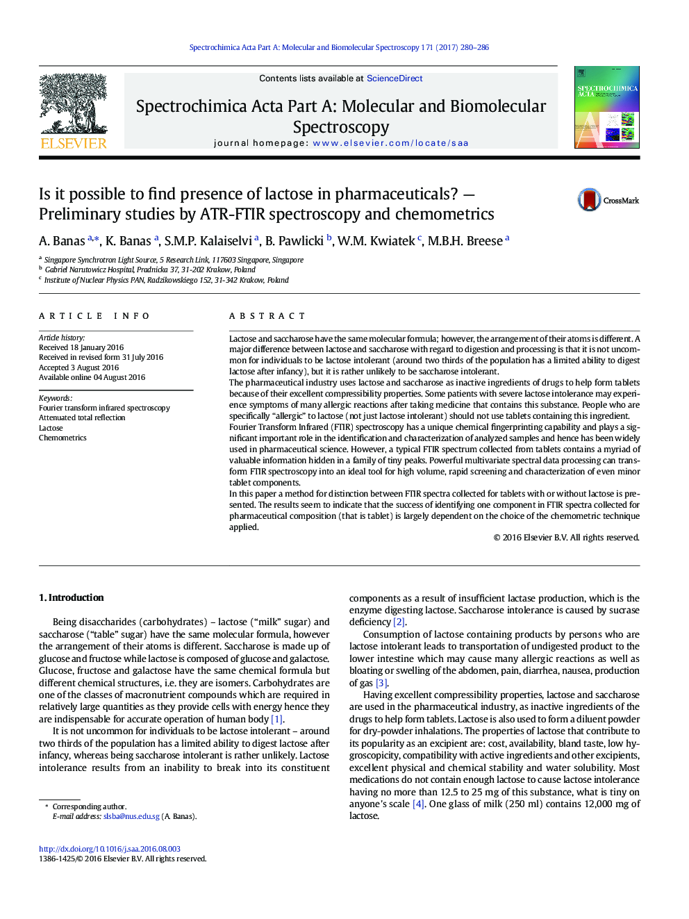 Is it possible to find presence of lactose in pharmaceuticals? — Preliminary studies by ATR-FTIR spectroscopy and chemometrics