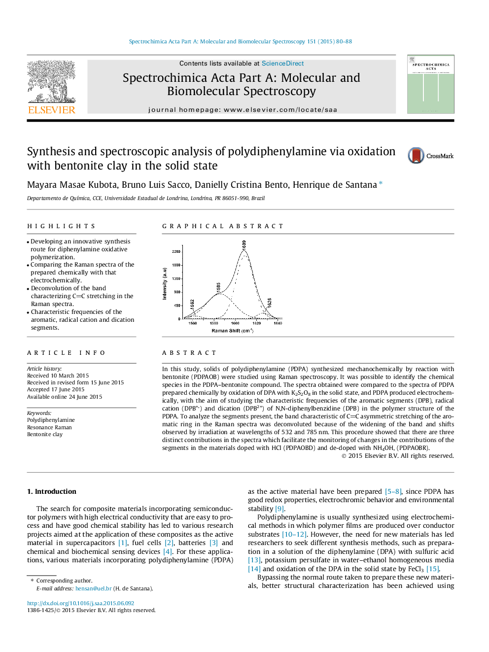 Synthesis and spectroscopic analysis of polydiphenylamine via oxidation with bentonite clay in the solid state