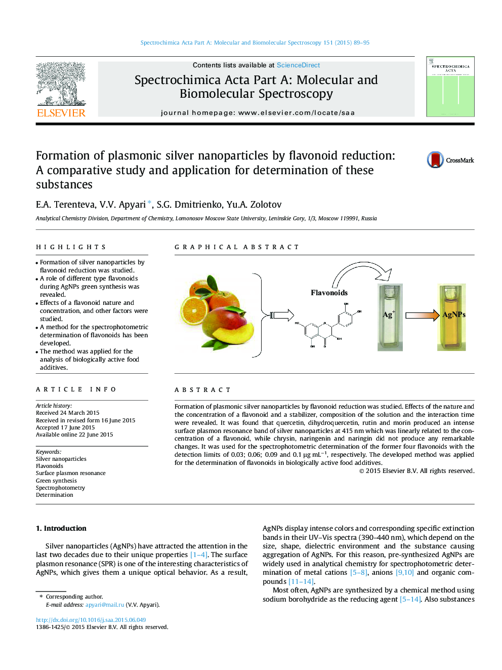 Formation of plasmonic silver nanoparticles by flavonoid reduction: A comparative study and application for determination of these substances