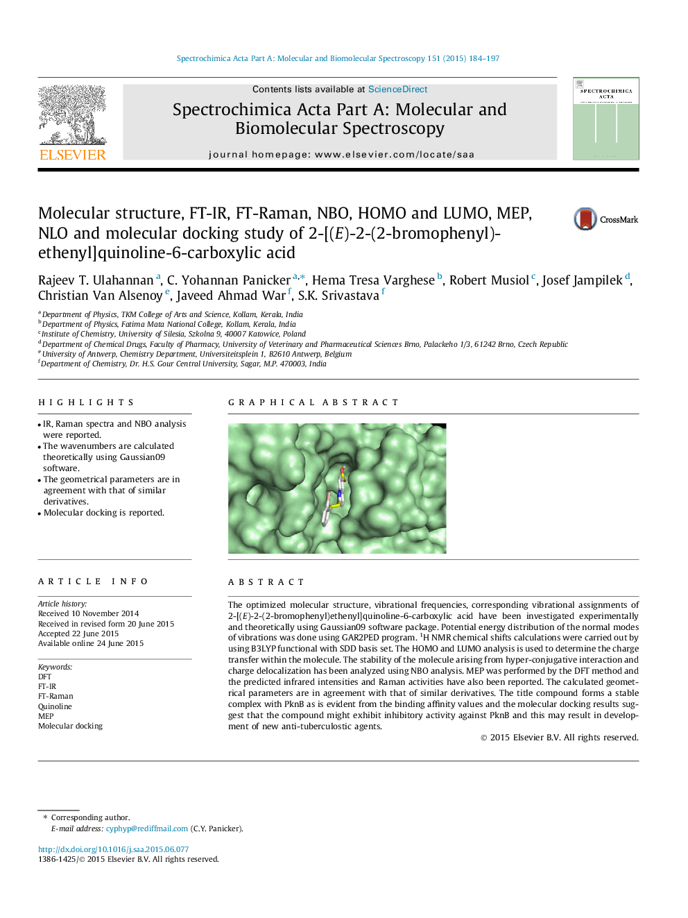 Molecular structure, FT-IR, FT-Raman, NBO, HOMO and LUMO, MEP, NLO and molecular docking study of 2-[(E)-2-(2-bromophenyl)ethenyl]quinoline-6-carboxylic acid