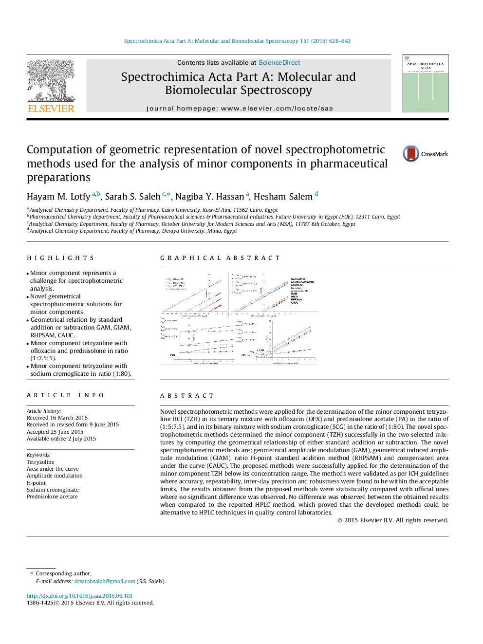 Computation of geometric representation of novel spectrophotometric methods used for the analysis of minor components in pharmaceutical preparations