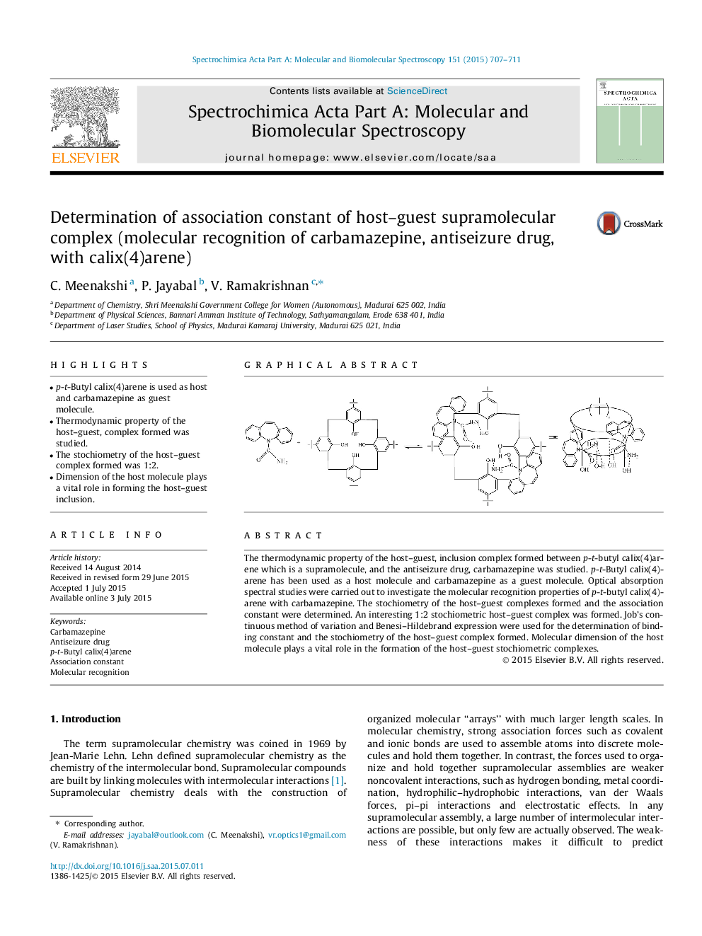 Determination of association constant of host–guest supramolecular complex (molecular recognition of carbamazepine, antiseizure drug, with calix(4)arene)