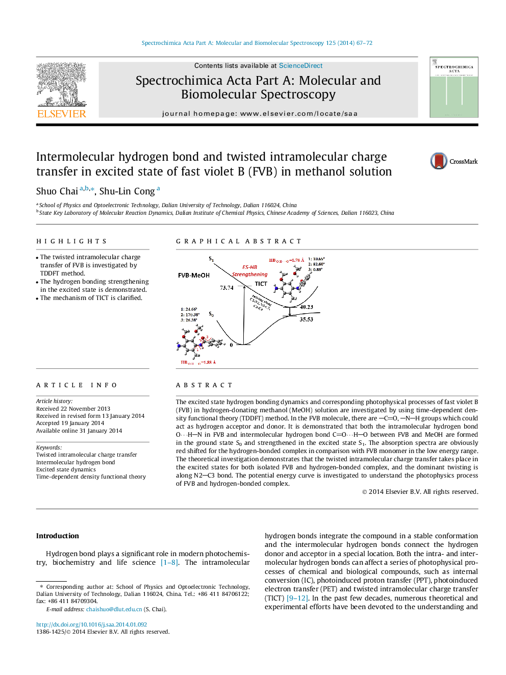 Intermolecular hydrogen bond and twisted intramolecular charge transfer in excited state of fast violet B (FVB) in methanol solution