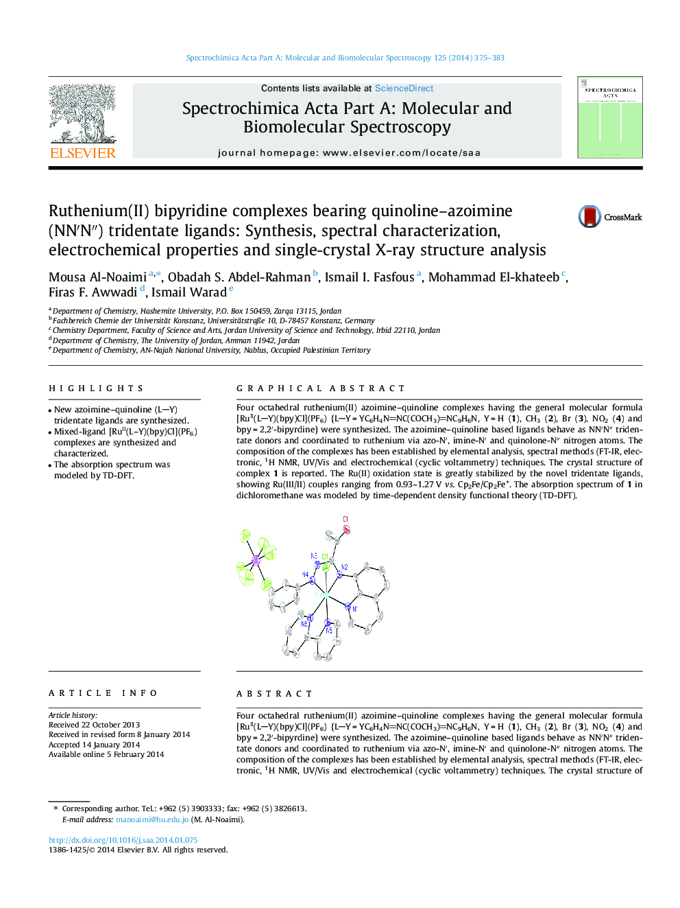 Ruthenium(II) bipyridine complexes bearing quinoline–azoimine (NN′N″) tridentate ligands: Synthesis, spectral characterization, electrochemical properties and single-crystal X-ray structure analysis