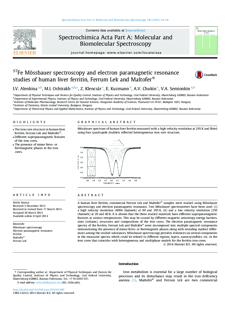 57Fe Mössbauer spectroscopy and electron paramagnetic resonance studies of human liver ferritin, Ferrum Lek and Maltofer®