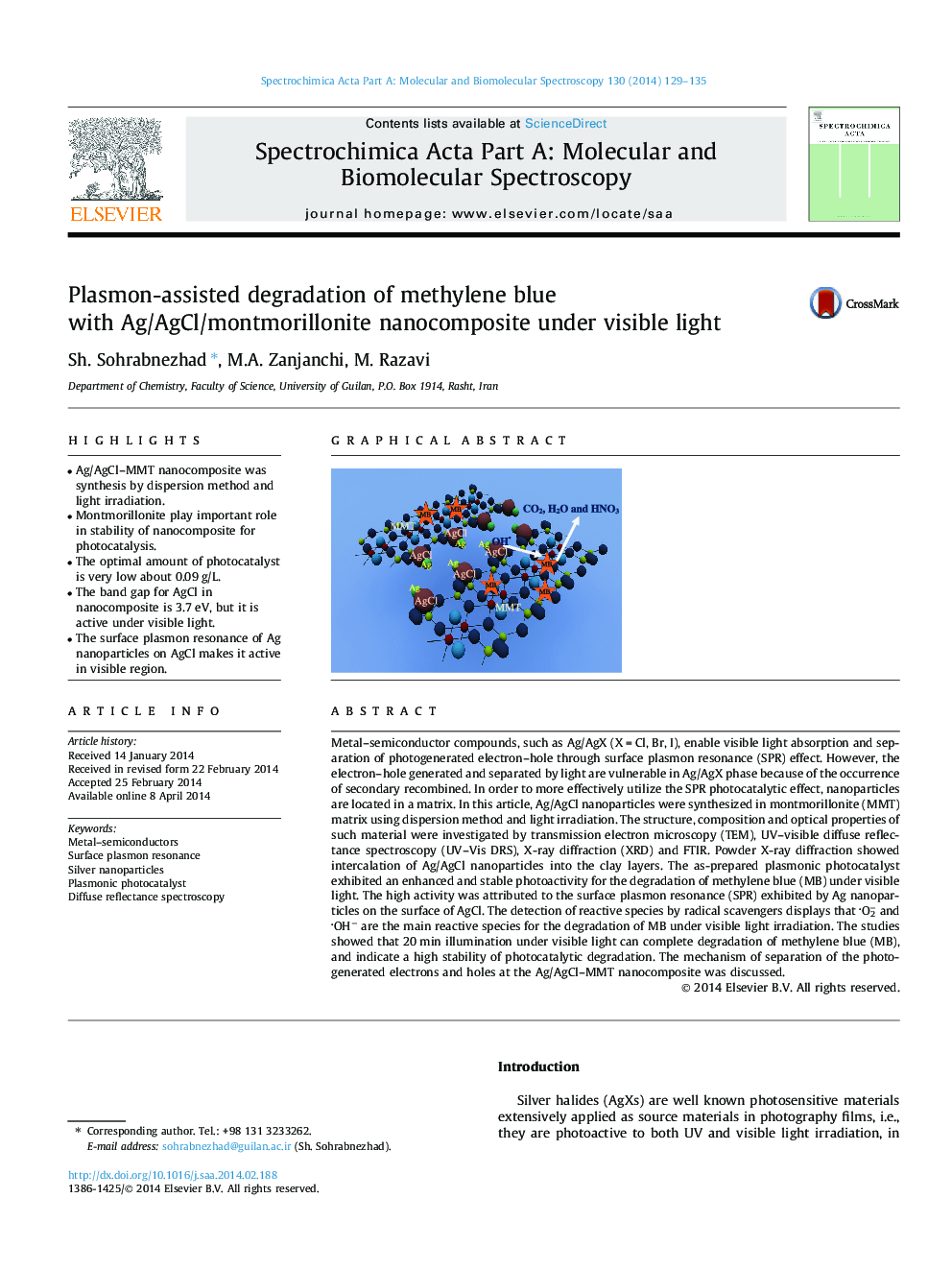 Plasmon-assisted degradation of methylene blue with Ag/AgCl/montmorillonite nanocomposite under visible light