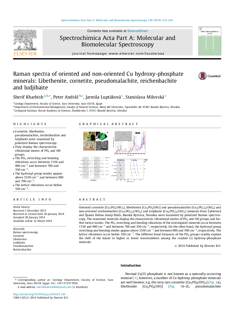 Raman spectra of oriented and non-oriented Cu hydroxy-phosphate minerals: Libethenite, cornetite, pseudomalachite, reichenbachite and ludjibaite