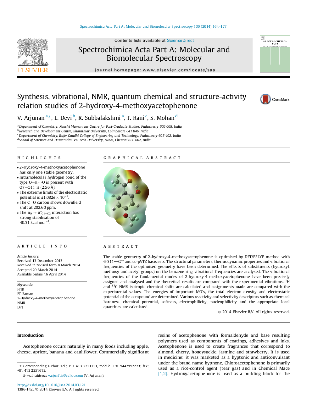 Synthesis, vibrational, NMR, quantum chemical and structure-activity relation studies of 2-hydroxy-4-methoxyacetophenone