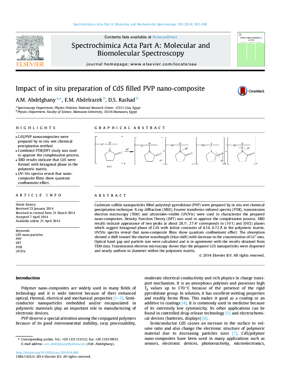 Impact of in situ preparation of CdS filled PVP nano-composite