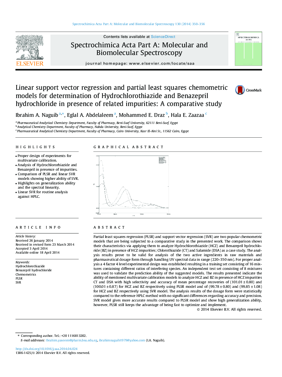 Linear support vector regression and partial least squares chemometric models for determination of Hydrochlorothiazide and Benazepril hydrochloride in presence of related impurities: A comparative study