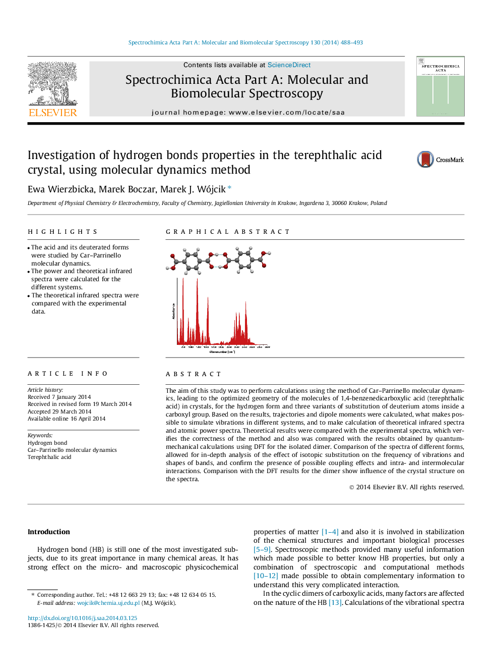 بررسی خواص پیوند هیدروژنی در کریستال اسید تترافاتیک، با استفاده از روش پویایی مولکولی 