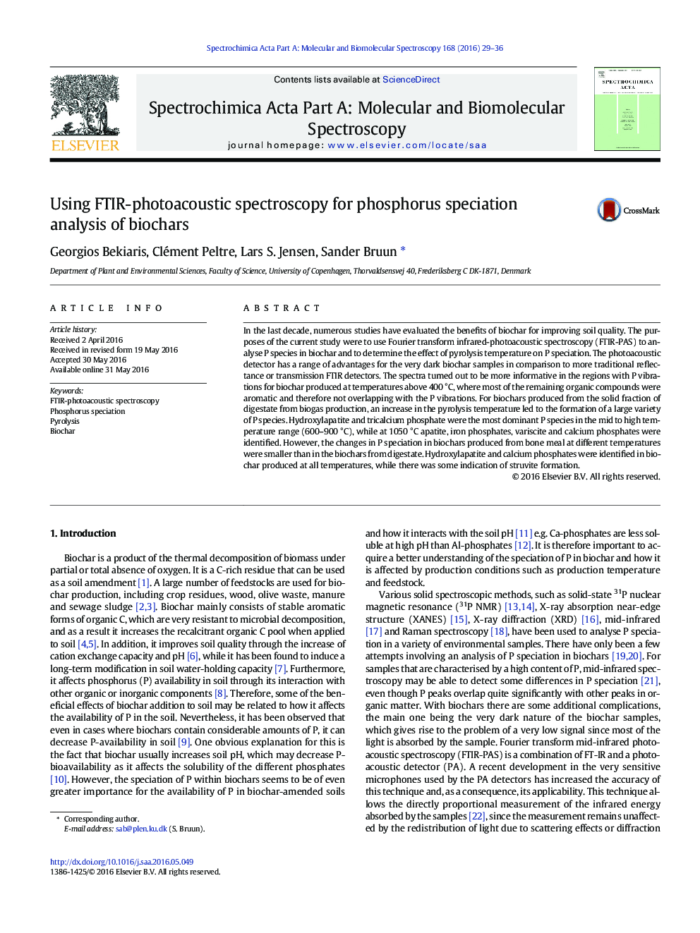 Using FTIR-photoacoustic spectroscopy for phosphorus speciation analysis of biochars