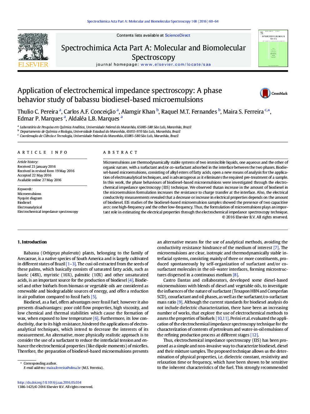 Application of electrochemical impedance spectroscopy: A phase behavior study of babassu biodiesel-based microemulsions