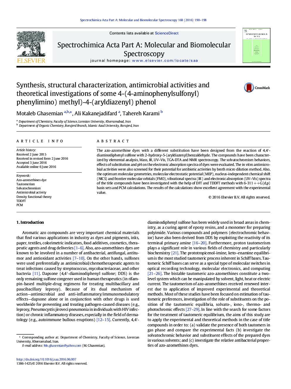 Synthesis, structural characterization, antimicrobial activities and theoretical investigations of some 4-(4-aminophenylsulfonyl) phenylimino) methyl)-4-(aryldiazenyl) phenol