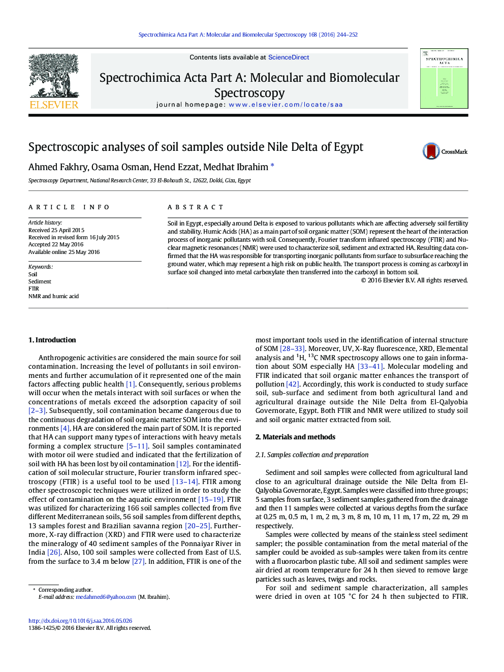 Spectroscopic analyses of soil samples outside Nile Delta of Egypt