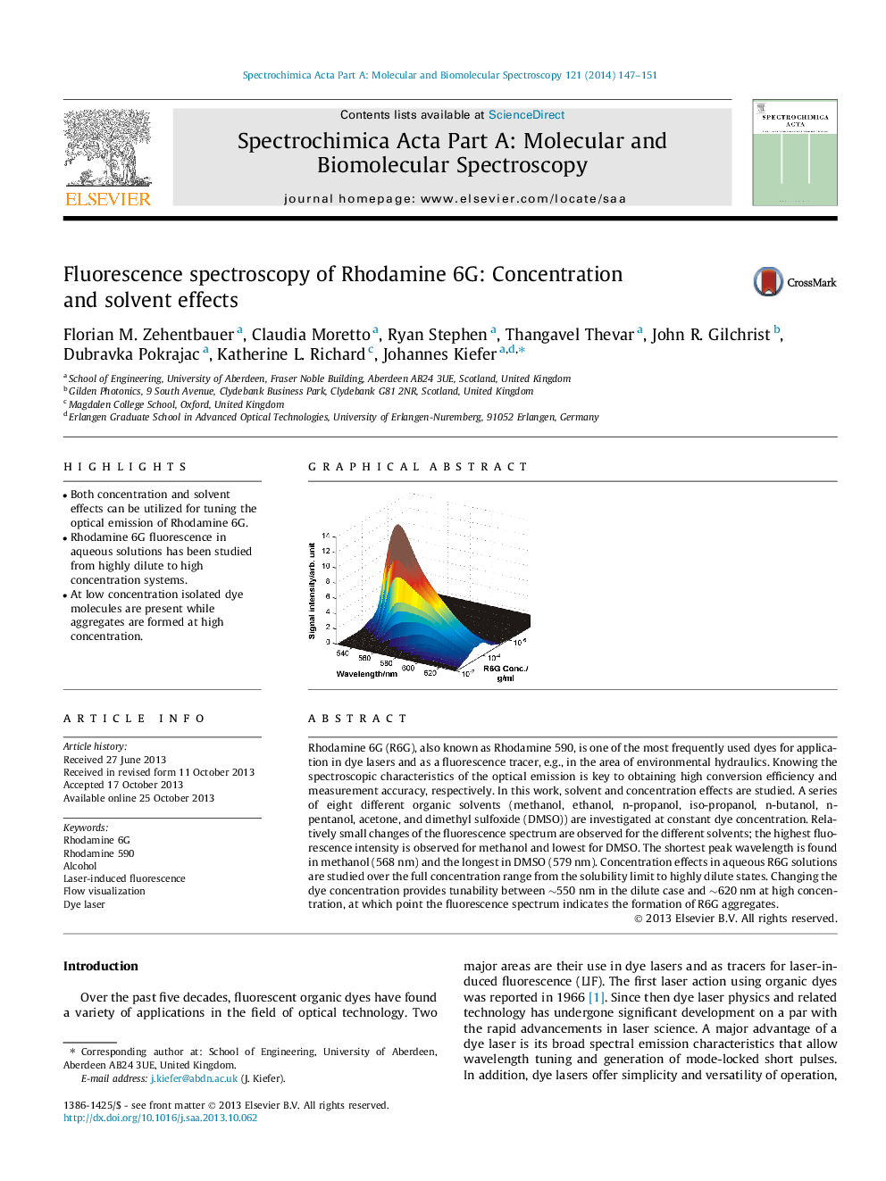 Fluorescence spectroscopy of Rhodamine 6G: Concentration and solvent effects