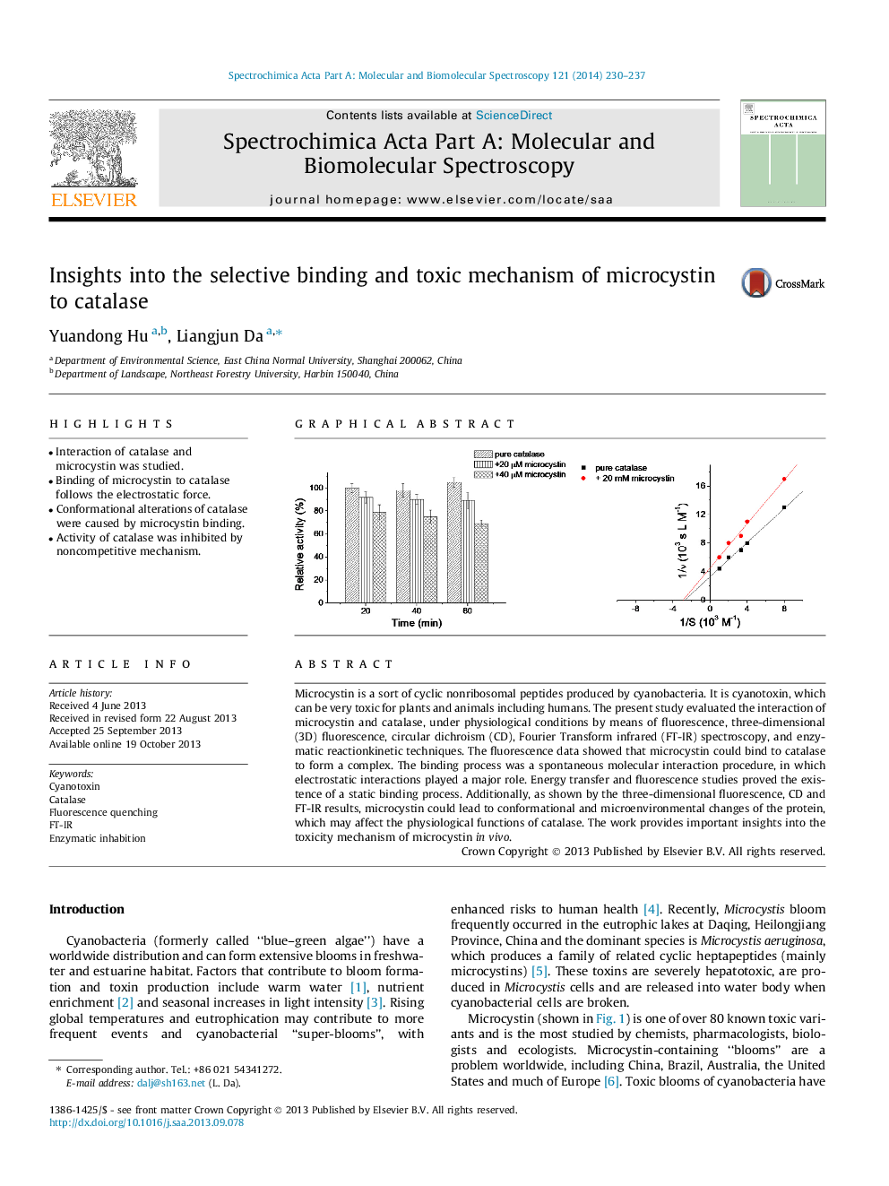 Insights into the selective binding and toxic mechanism of microcystin to catalase