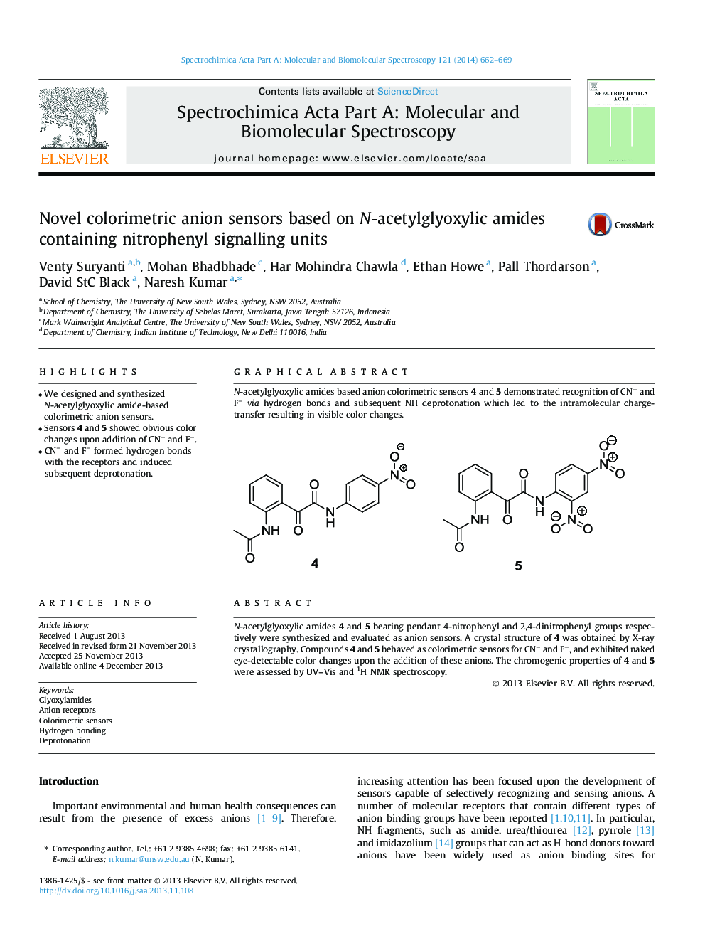 Novel colorimetric anion sensors based on N-acetylglyoxylic amides containing nitrophenyl signalling units
