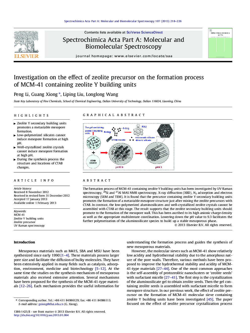 Investigation on the effect of zeolite precursor on the formation process of MCM-41 containing zeolite Y building units