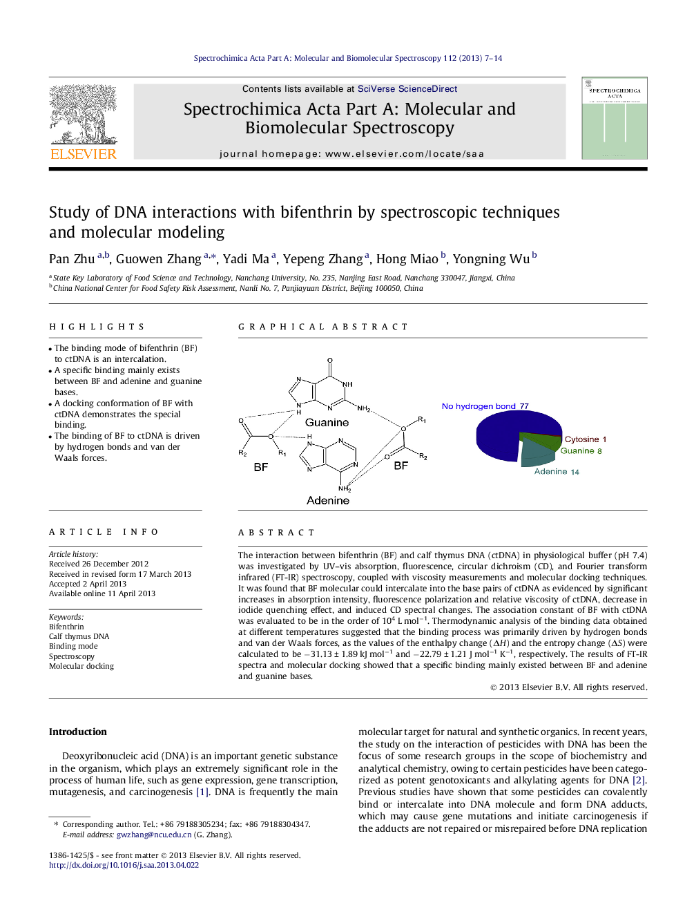 Study of DNA interactions with bifenthrin by spectroscopic techniques and molecular modeling