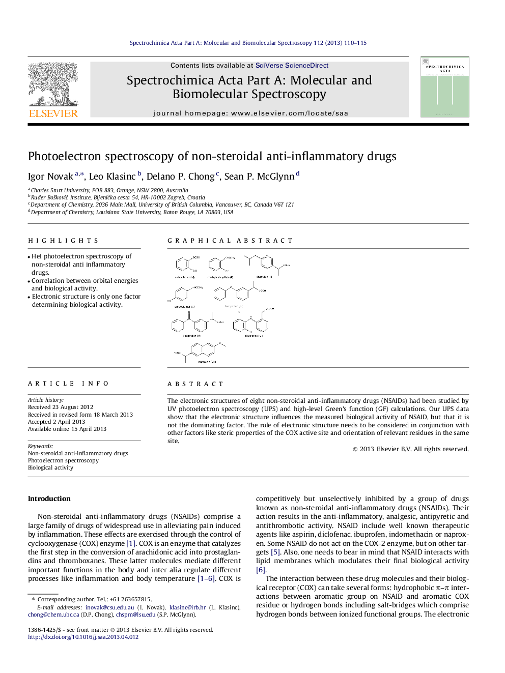 Photoelectron spectroscopy of non-steroidal anti-inflammatory drugs