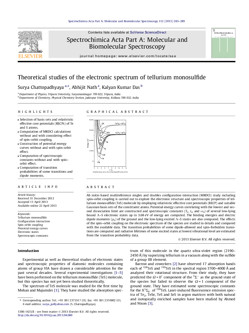 Theoretical studies of the electronic spectrum of tellurium monosulfide