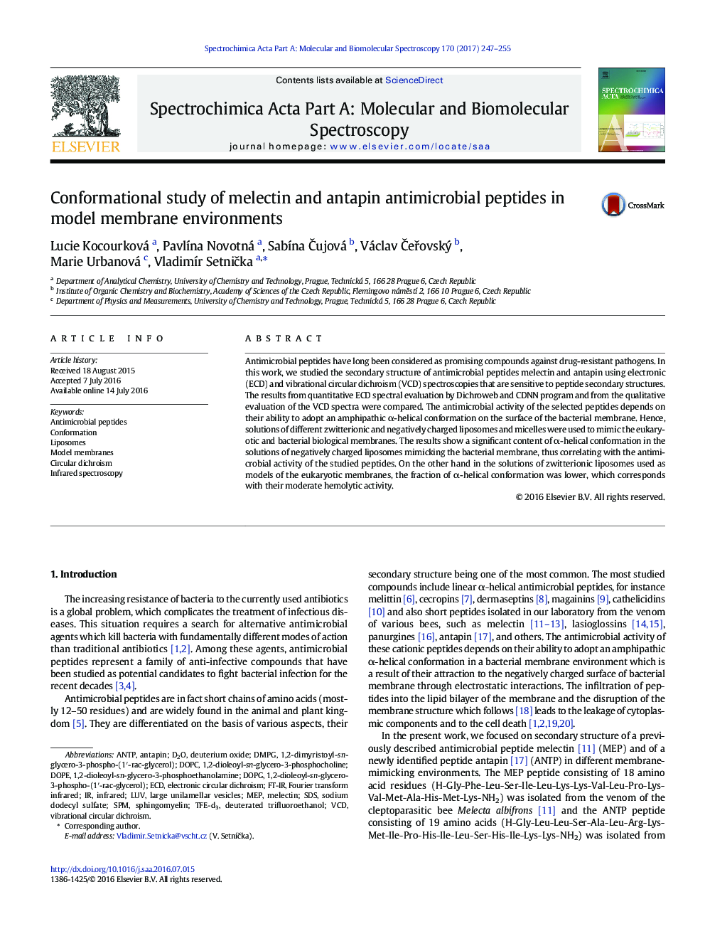 Conformational study of melectin and antapin antimicrobial peptides in model membrane environments