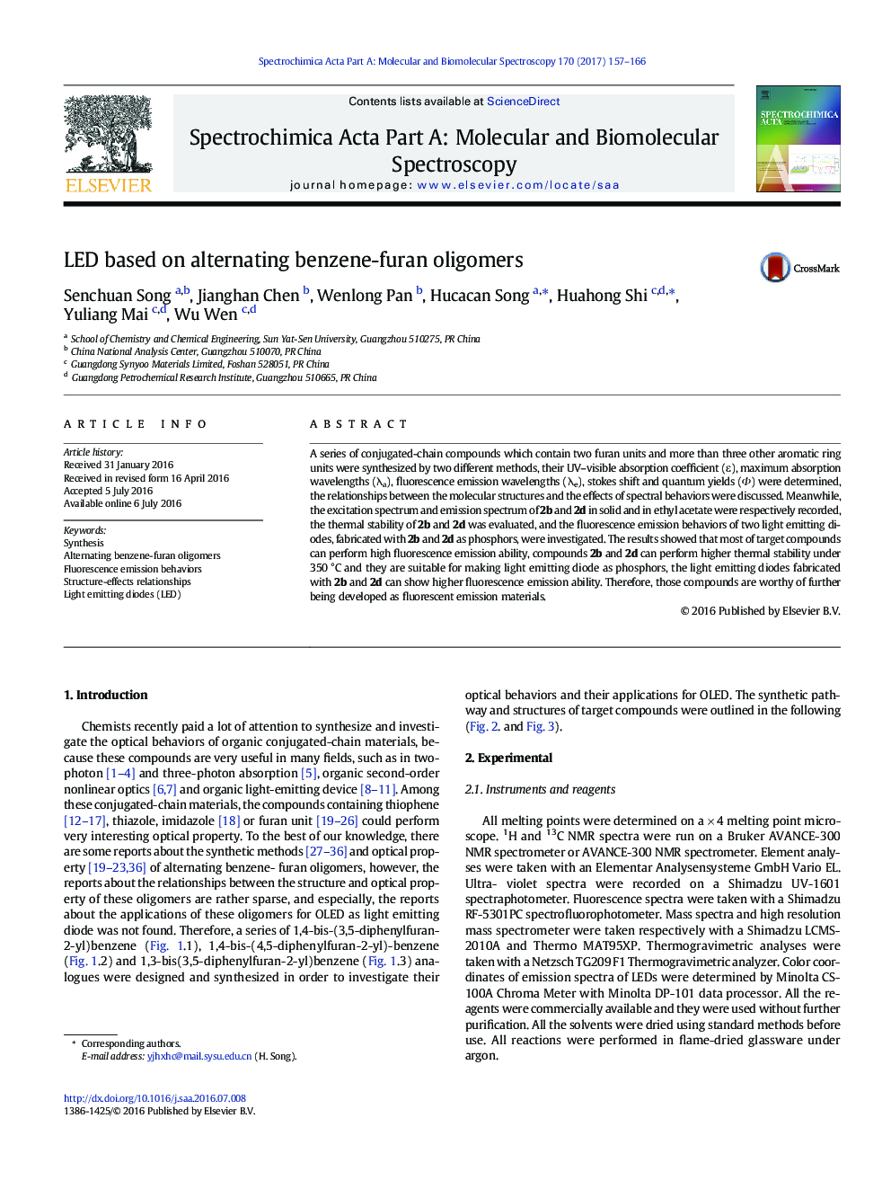 LED based on alternating benzene-furan oligomers