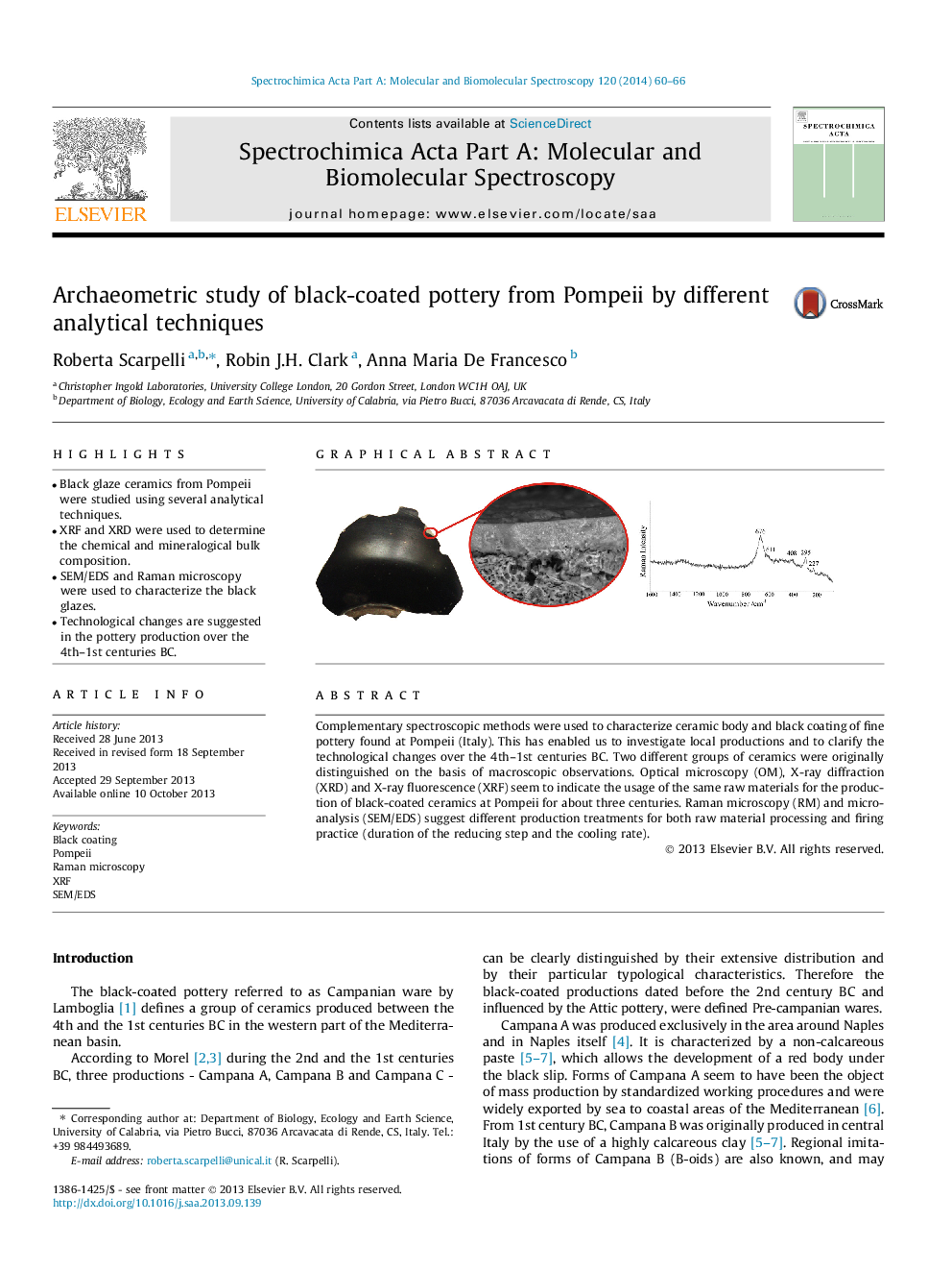 Archaeometric study of black-coated pottery from Pompeii by different analytical techniques