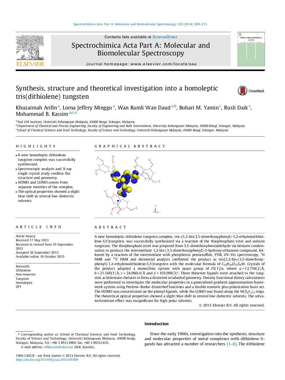 Synthesis, structure and theoretical investigation into a homoleptic tris(dithiolene) tungsten