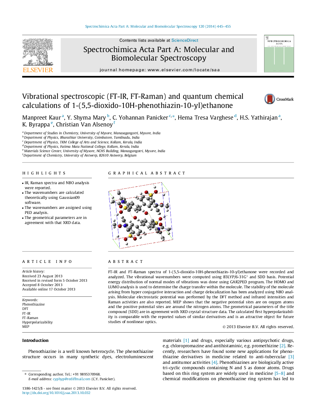 Vibrational spectroscopic (FT-IR, FT-Raman) and quantum chemical calculations of 1-(5,5-dioxido-10H-phenothiazin-10-yl)ethanone