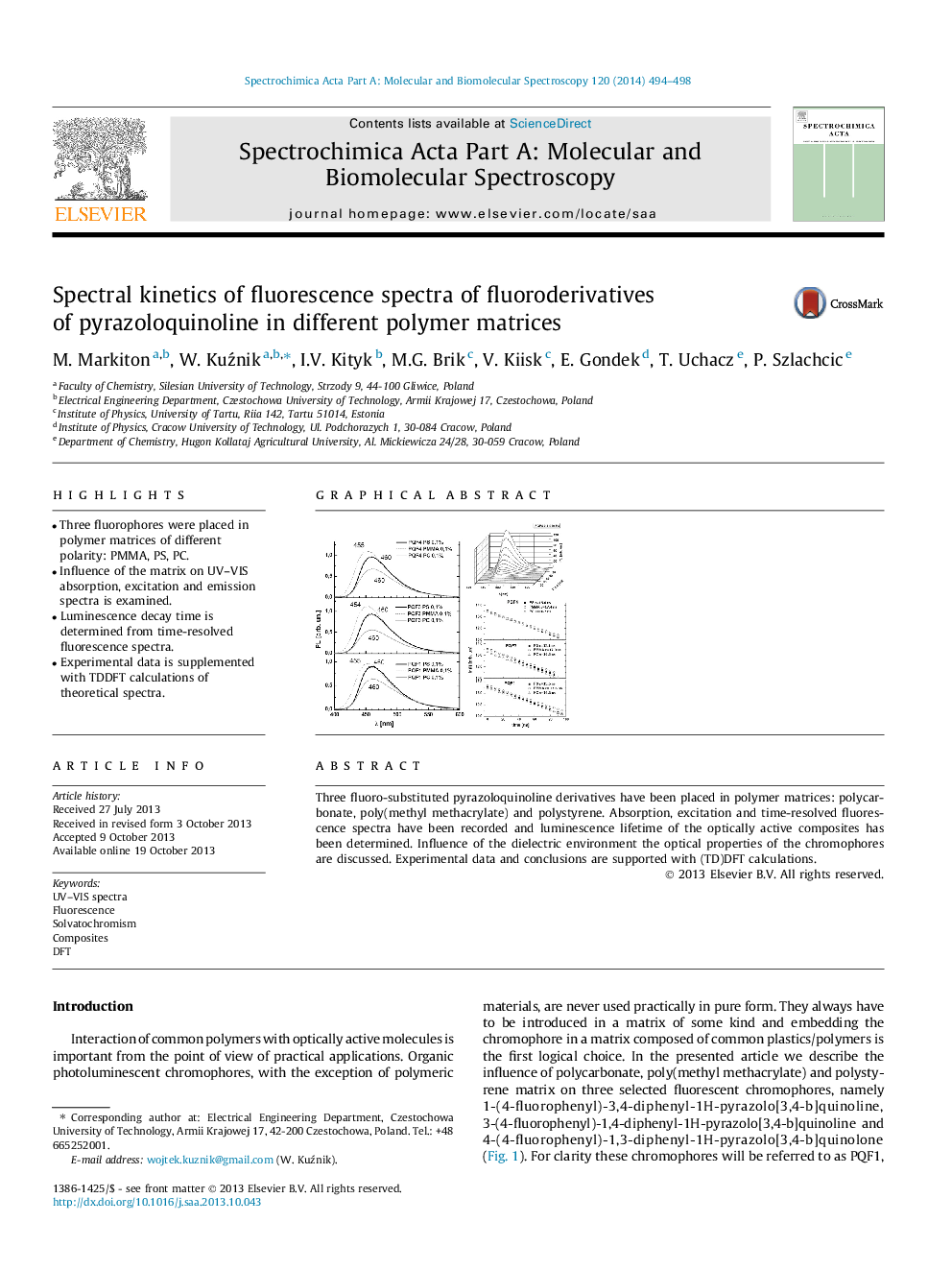 سینتیک طیفی طیف فلورسانس فلوئوردریاویدهای پریازولووینولین در ماتریسهای پلیمری مختلف 