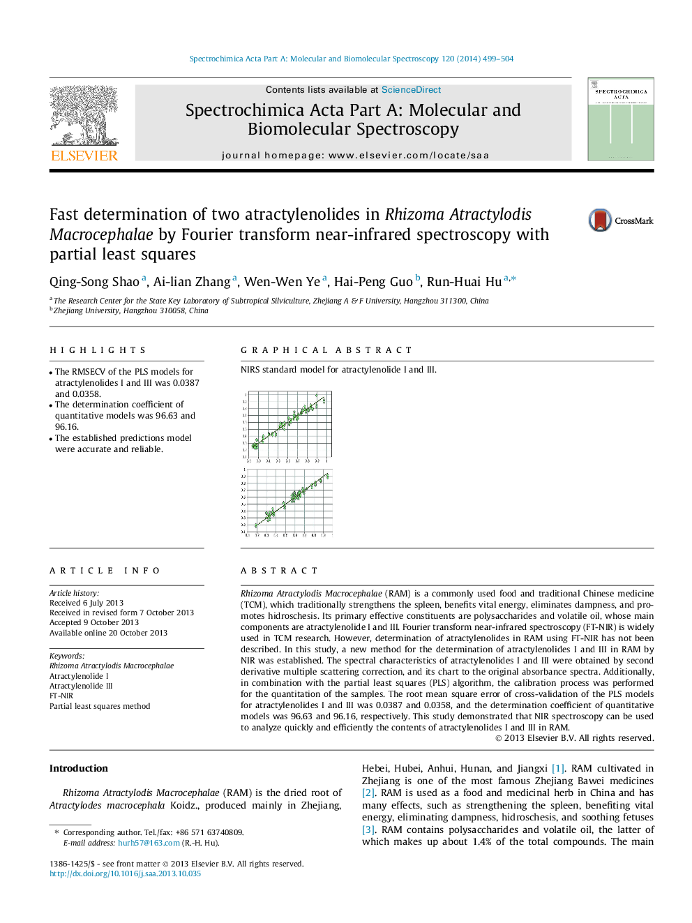 Fast determination of two atractylenolides in Rhizoma Atractylodis Macrocephalae by Fourier transform near-infrared spectroscopy with partial least squares