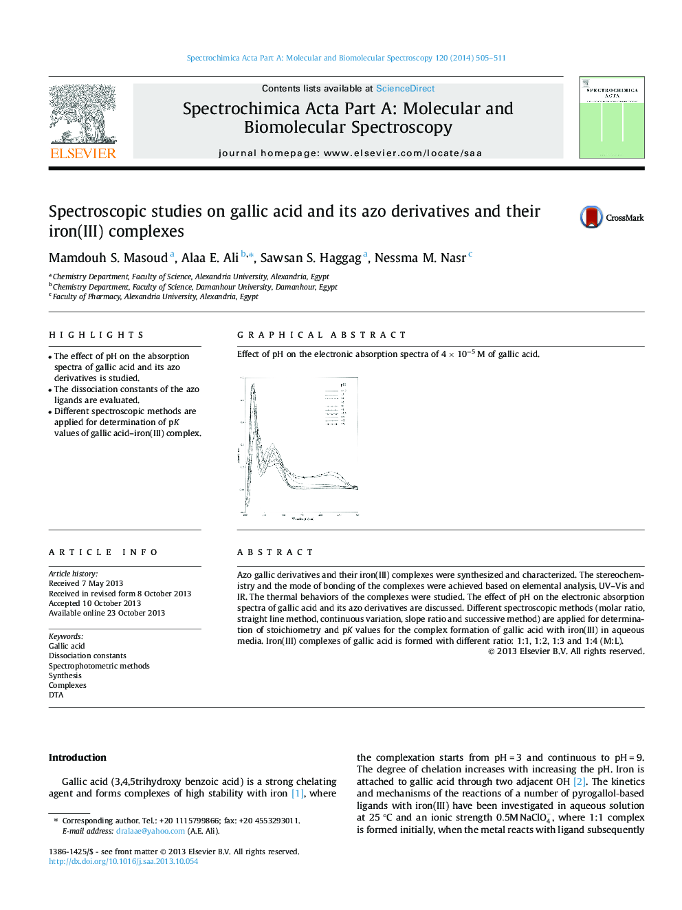 Spectroscopic studies on gallic acid and its azo derivatives and their iron(III) complexes