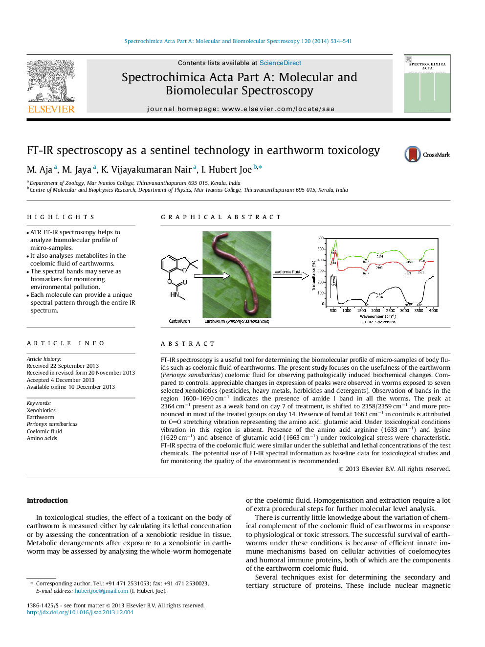 FT-IR spectroscopy as a sentinel technology in earthworm toxicology