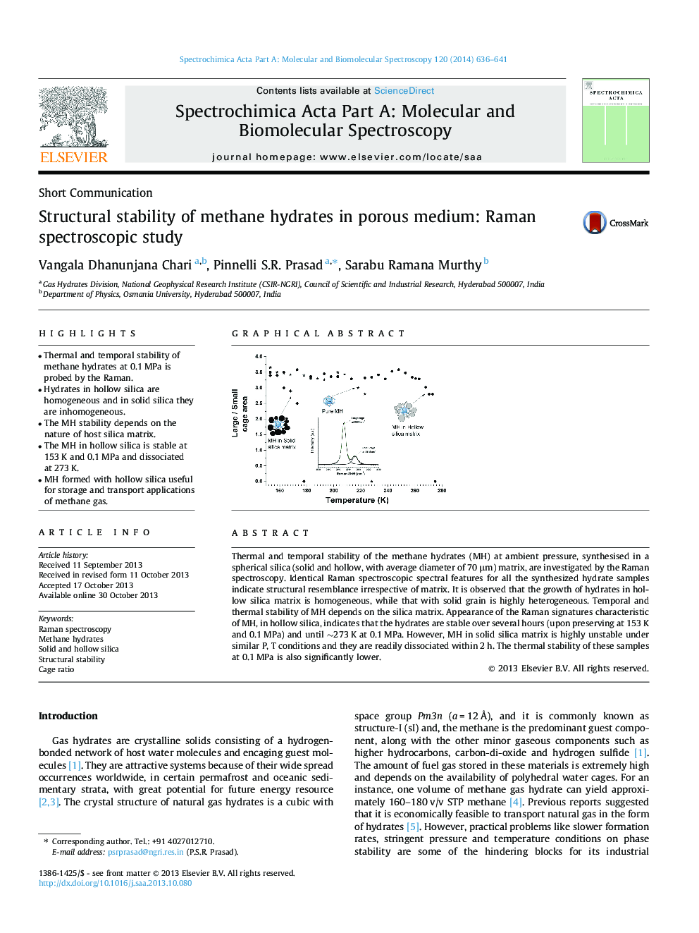 Structural stability of methane hydrates in porous medium: Raman spectroscopic study