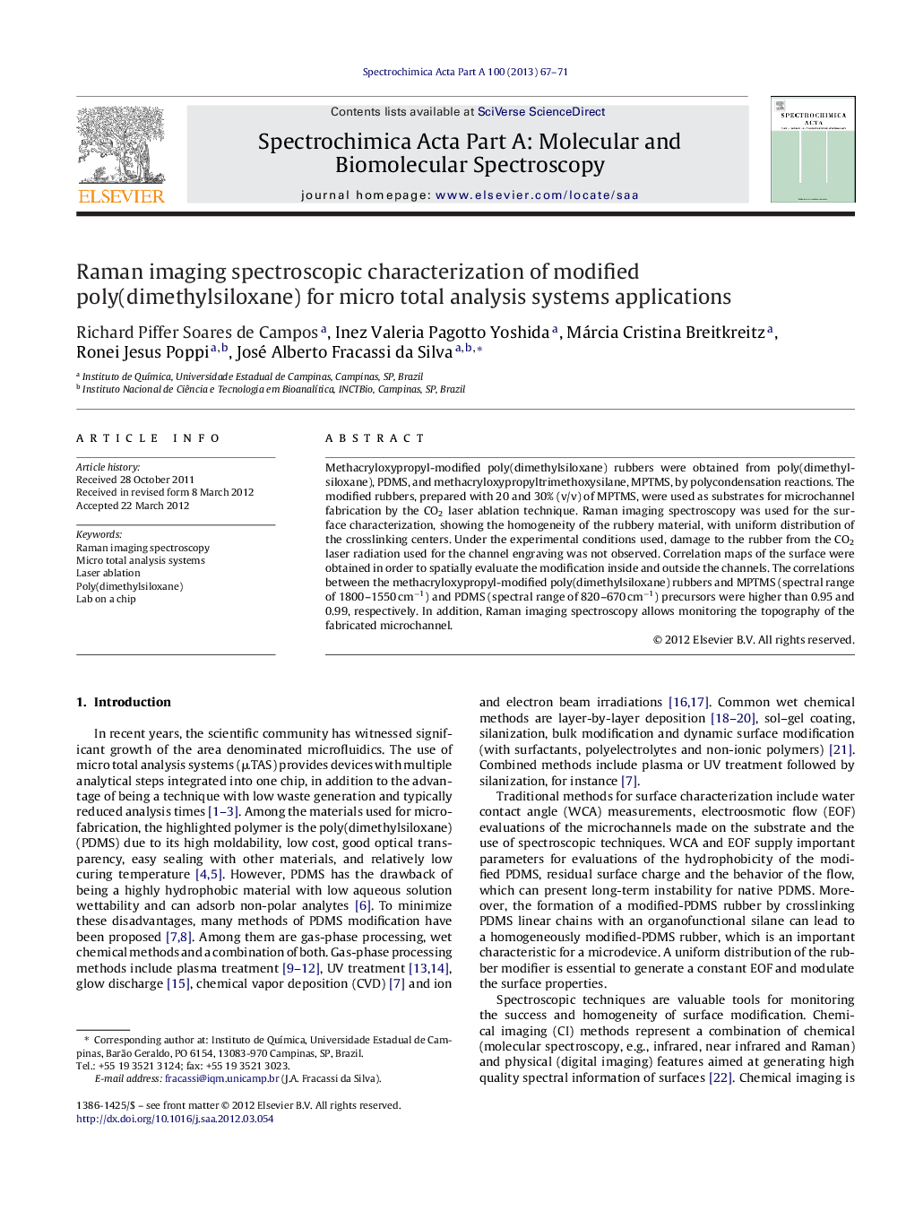 Raman imaging spectroscopic characterization of modified poly(dimethylsiloxane) for micro total analysis systems applications