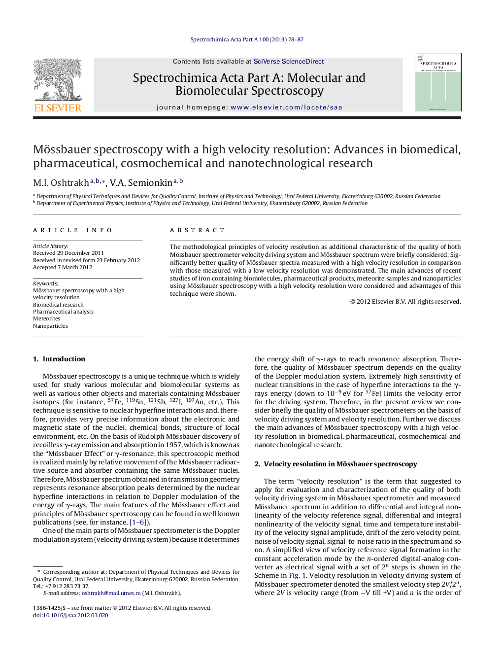 Mössbauer spectroscopy with a high velocity resolution: Advances in biomedical, pharmaceutical, cosmochemical and nanotechnological research