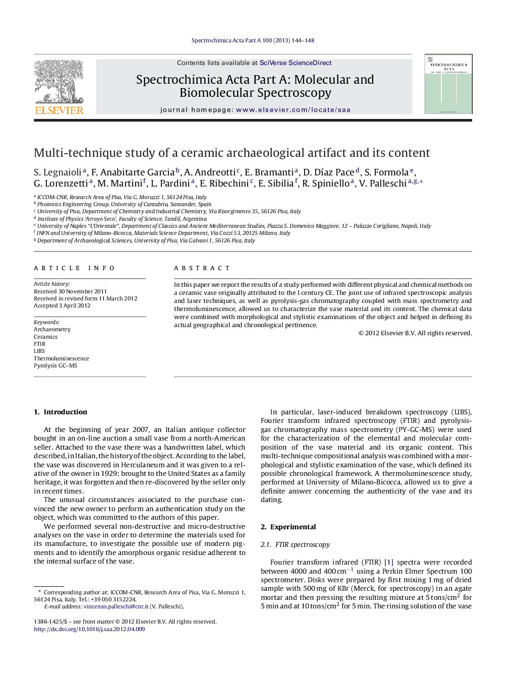 Multi-technique study of a ceramic archaeological artifact and its content