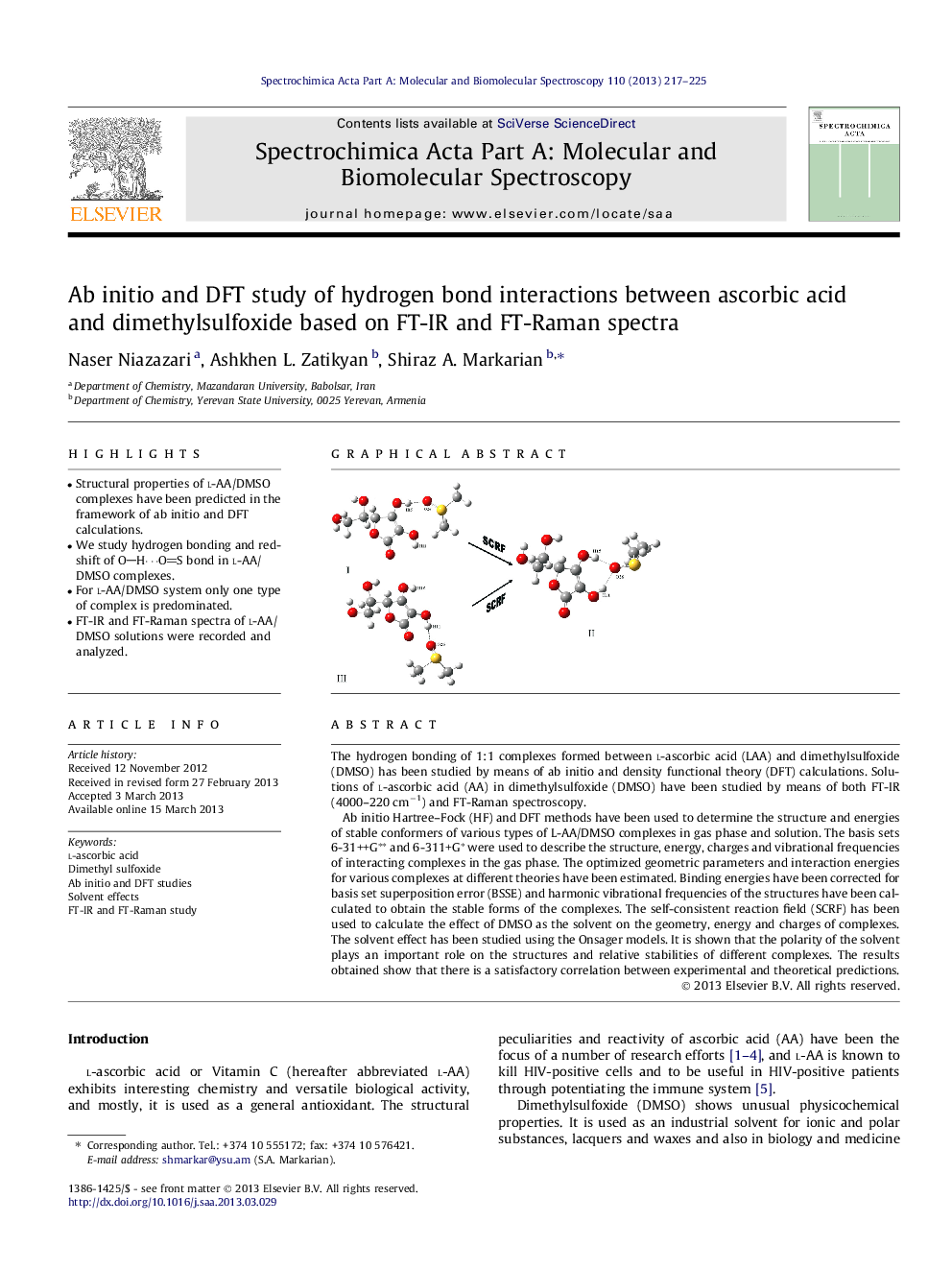 Ab initio and DFT study of hydrogen bond interactions between ascorbic acid and dimethylsulfoxide based on FT-IR and FT-Raman spectra