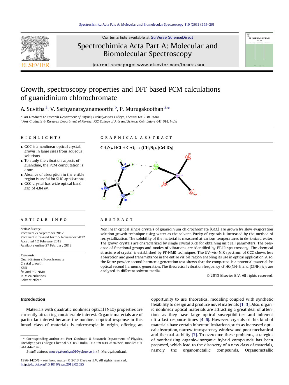 Growth, spectroscopy properties and DFT based PCM calculations of guanidinium chlorochromate