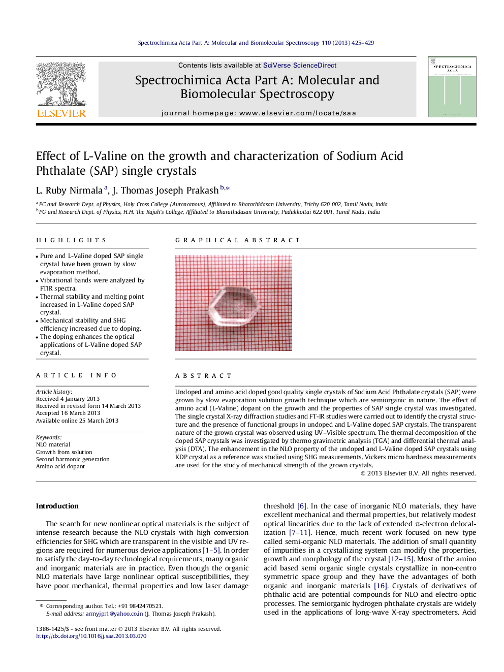 Effect of L-Valine on the growth and characterization of Sodium Acid Phthalate (SAP) single crystals